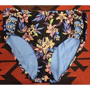 NWOT Time And Tru Women's Floral High-Waisted Bikini Bottom  Lace-Up Side  Large